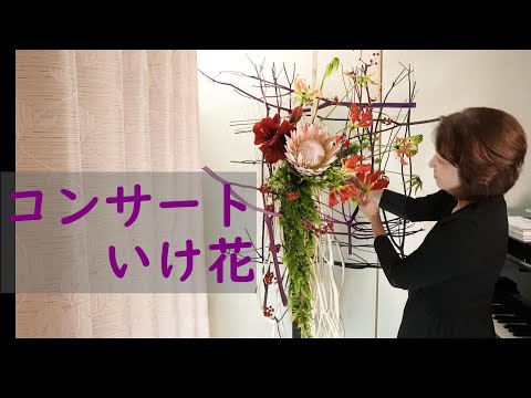 【生け花】_四角の面を作ってコンサートの花_ピアノの横に_Sogetsu Ikebana_Concert flowers