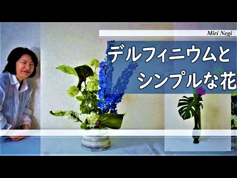 【生け花】【簡単生け花】後半_デルフィニウムとシンプルなお花_Sogetsu Ikebana