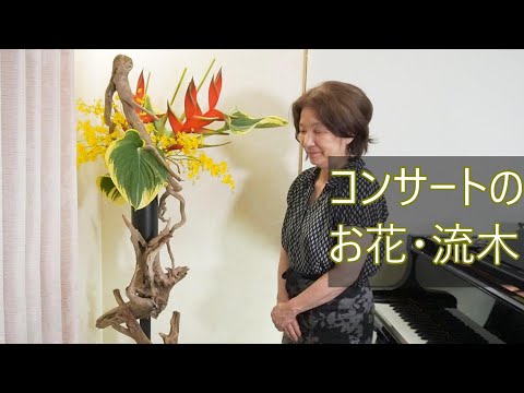 【花展のような床からの作品（コンサートに）】_Ikebana with Driftwood
